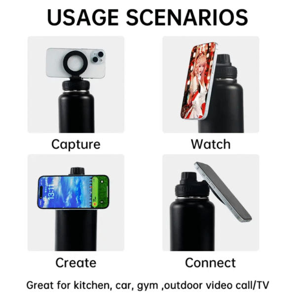 G38 insulated Magnetic Water Bottle with Phone Holder - Image 3